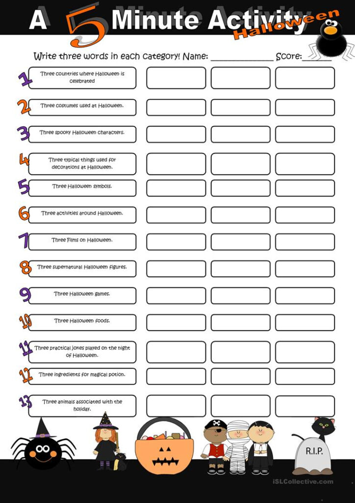 A 5 Minute Activity Halloween Edition English Esl A 5 Minute Activity Halloween Edition English Esl