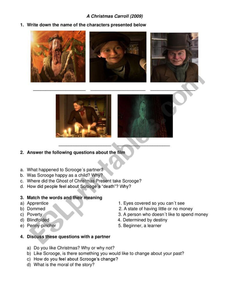 A Christmas Carol (2009 Movie) Worksheet   Esl Worksheet