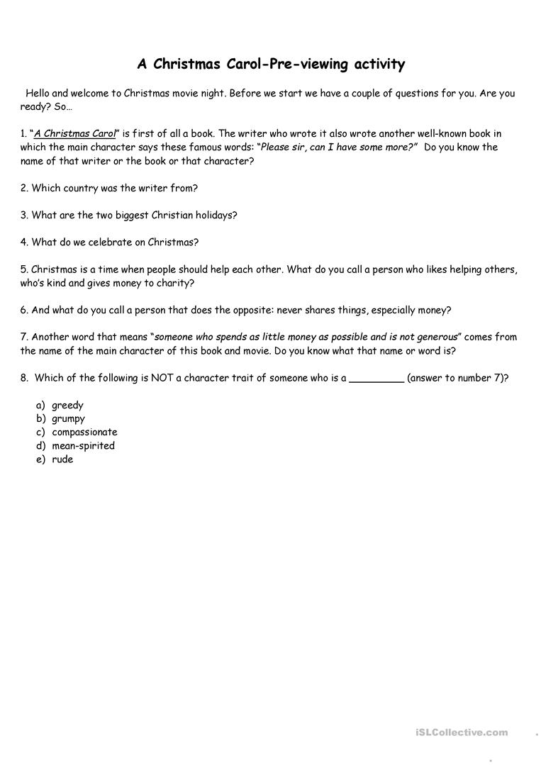 A Christmas Carol Pre-Viewing Activity - English Esl