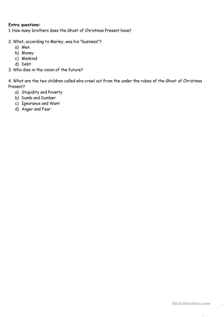A Christmas Carol Quiz - English Esl Worksheets For Distance