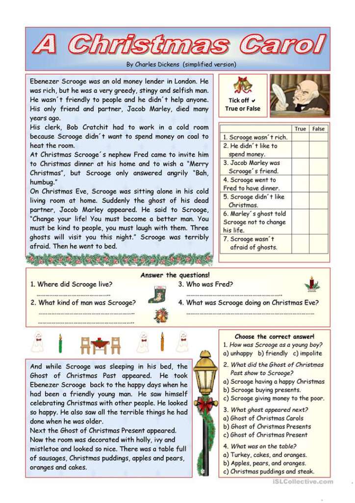 A Christmas Carol"   Simplified Version (Key Included