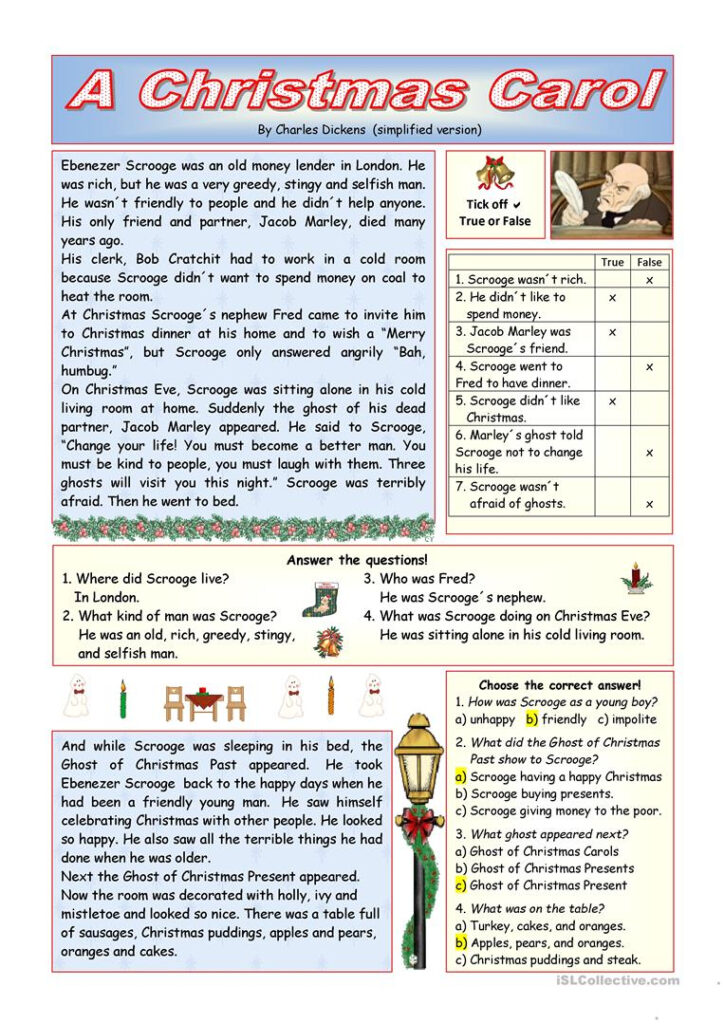 A Christmas Carol"   Simplified Version (Key Included