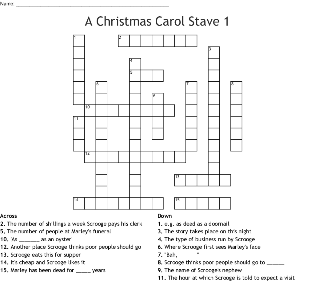 A Christmas Carol Stave 1 Crossword   Wordmint