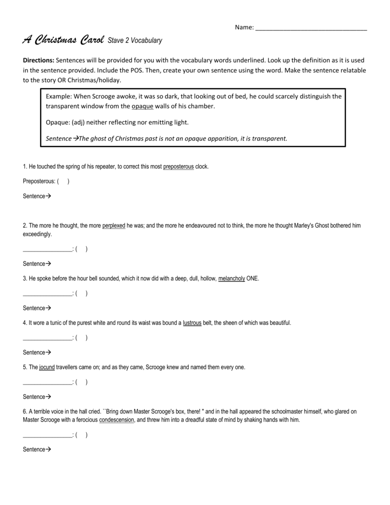 A Christmas Carol Stave 2 Vocabulary