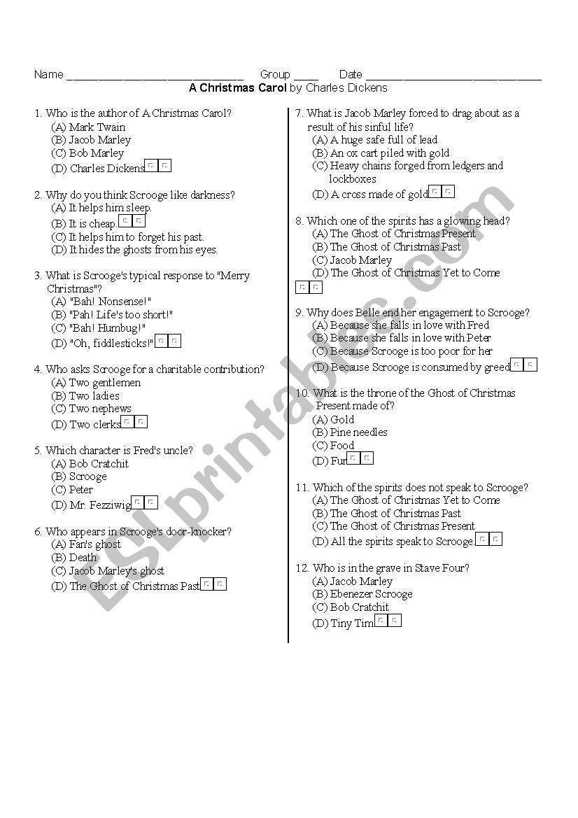 A Christmas Carol&amp;quot; Test - Esl Worksheetbdelgado