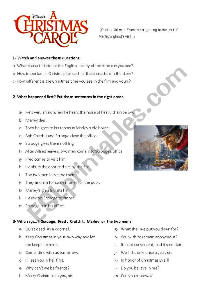 A Christmas Carol Worksheet 1   Esl Worksheetinesita76