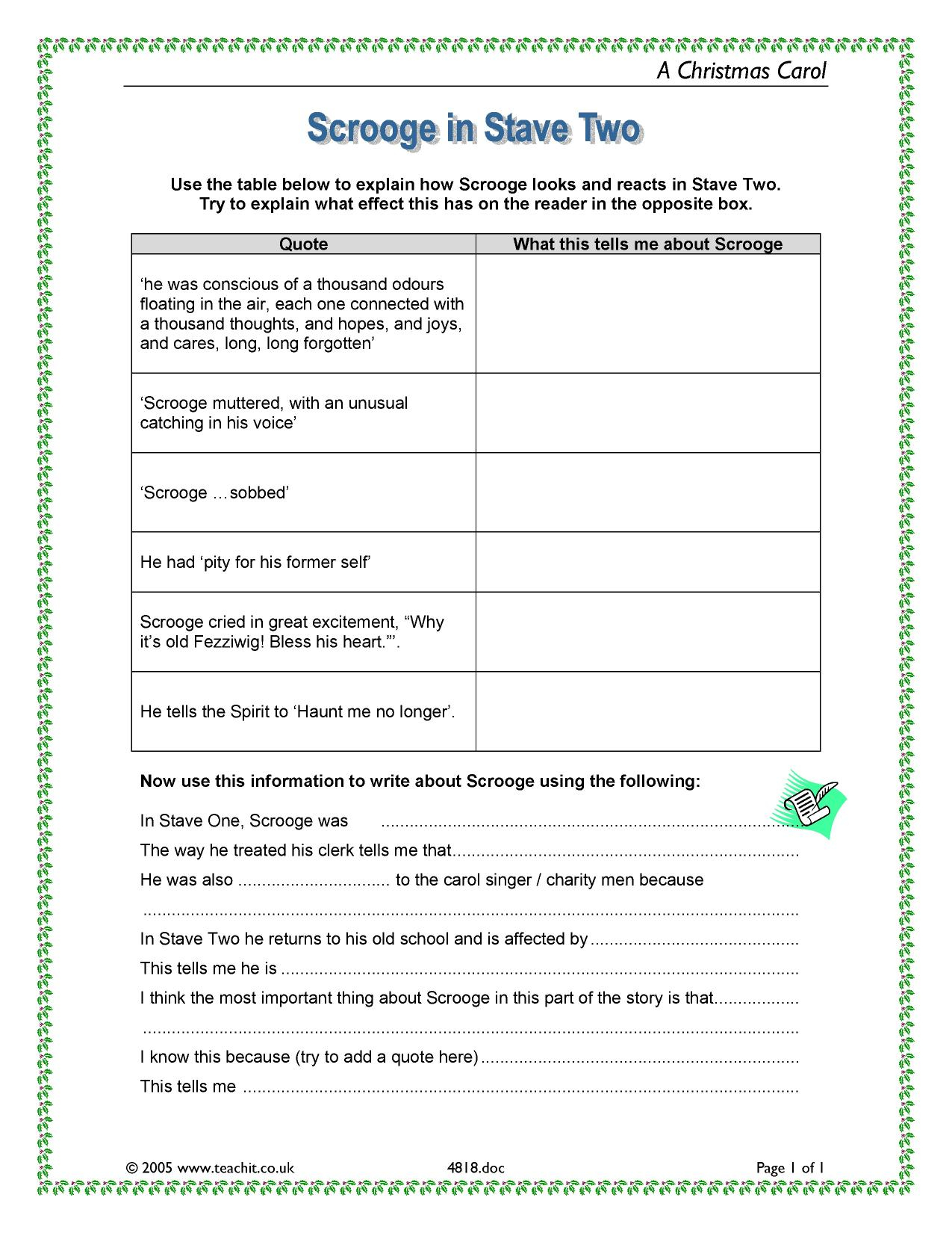 A Christmas Carol Worksheet | Printable Worksheets And