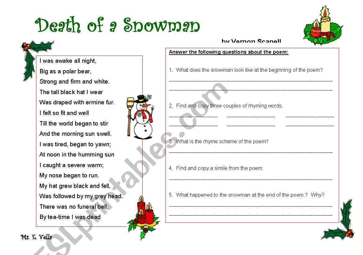 A Christmas Poem - Esl Worksheetedithv