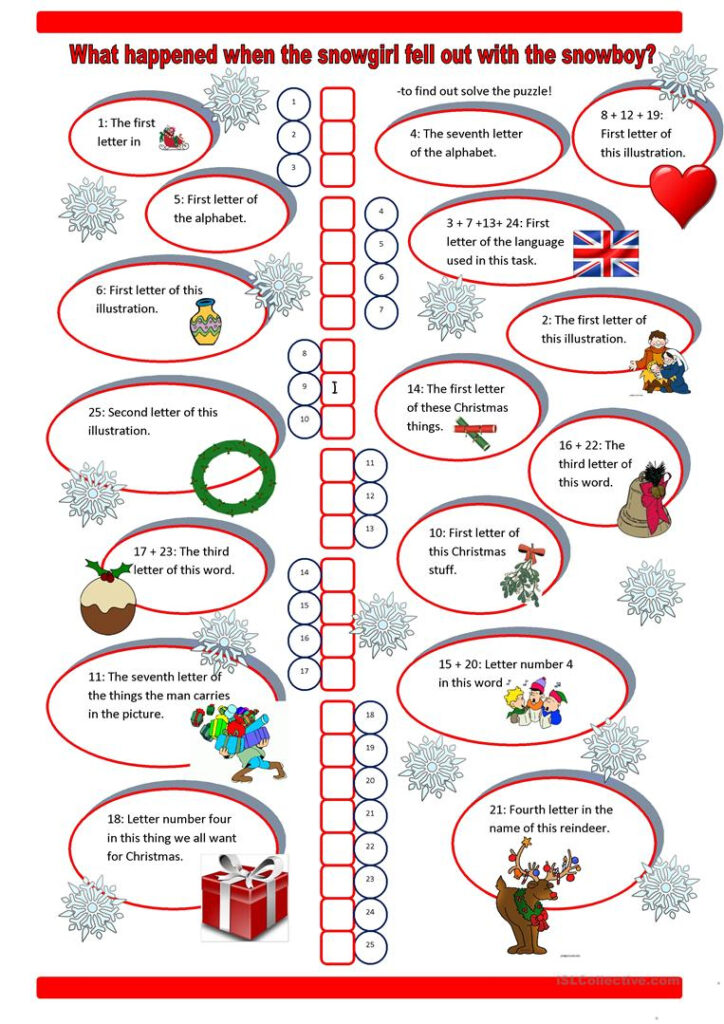 A Christmas Puzzle   English Esl Worksheets For Distance