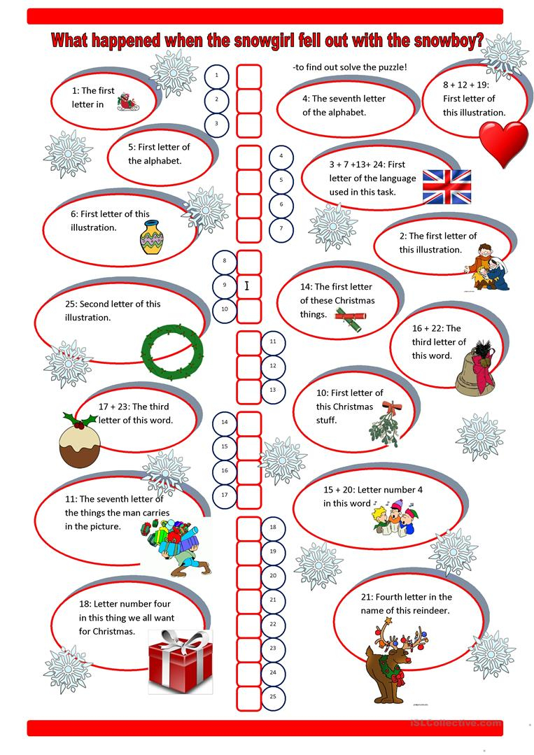 A Christmas Puzzle - English Esl Worksheets For Distance
