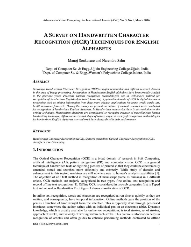 A Survey On Handwritten Character Recognition (Hcr