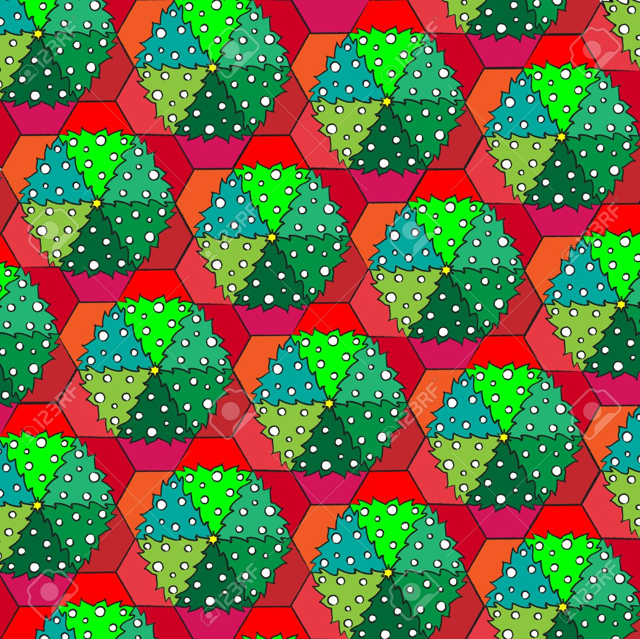 A Vector Illustration Of Christmas Trees In Pots. Repeating Pattern..