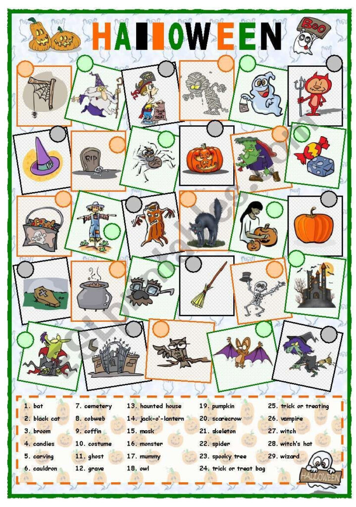 A Worksheet About Vocabulary Related To Halloween. Students