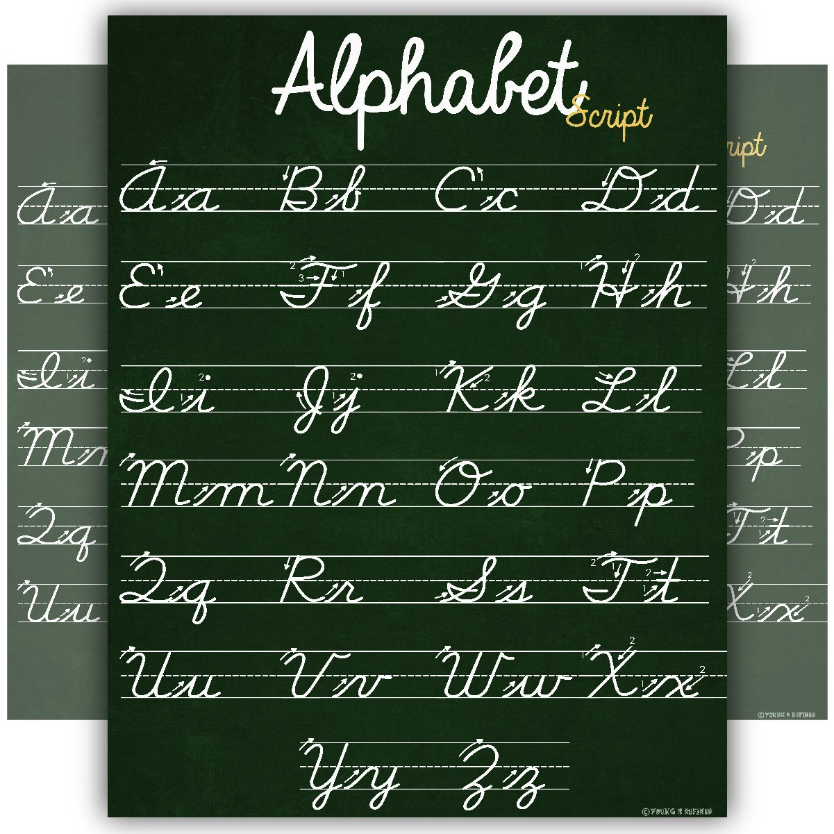 Abc Cursive Script Alphabet Poster Size Small Chart Laminated Teaching  Classroom Decoration Young N Refined - Walmart