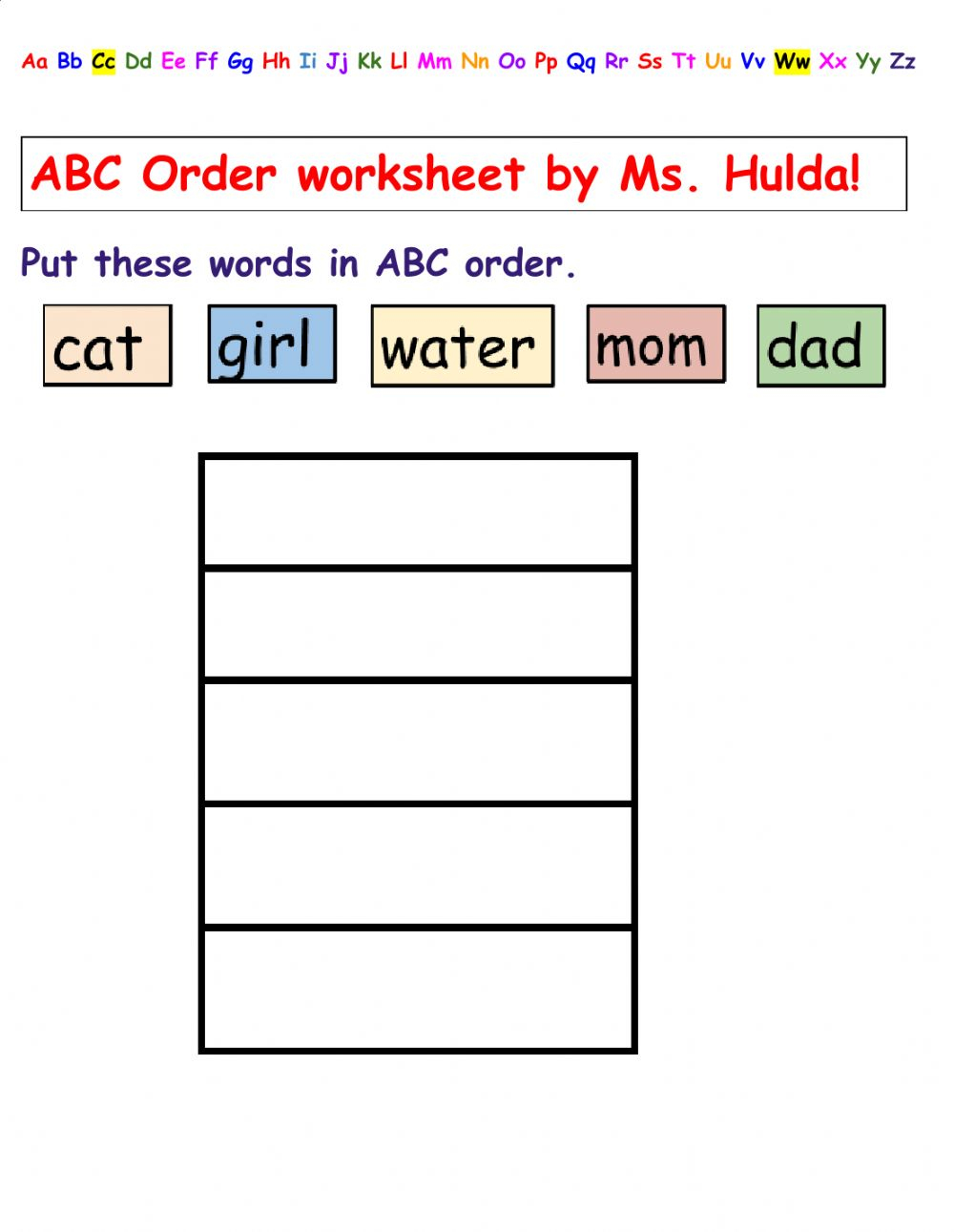 Abc Order- Hard Worksheet