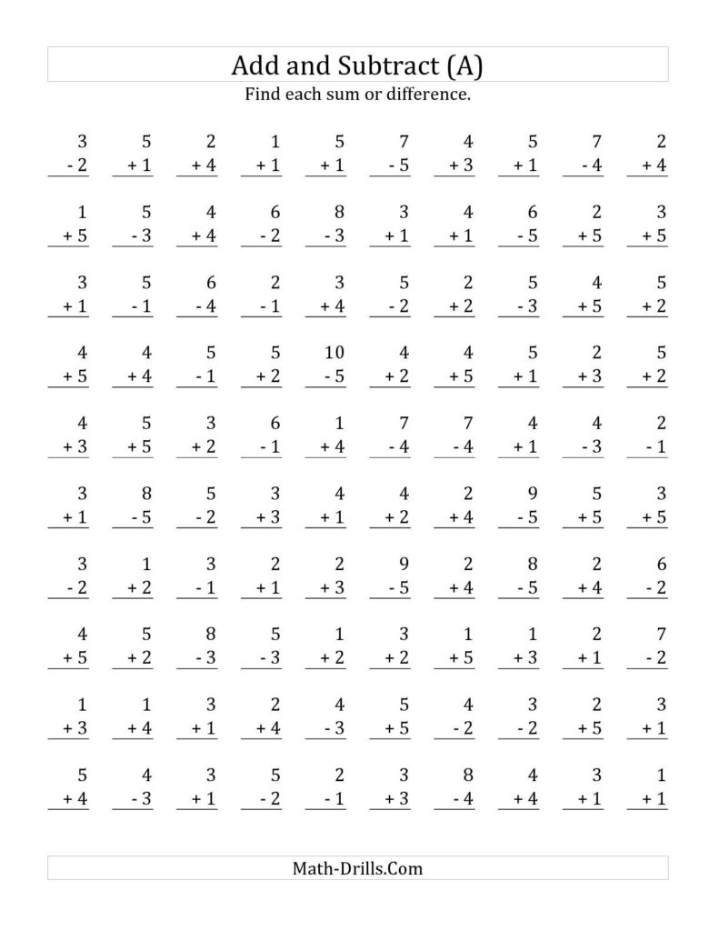 Adding And Subtracting With Facts From 1 To 5 (A) Mixed