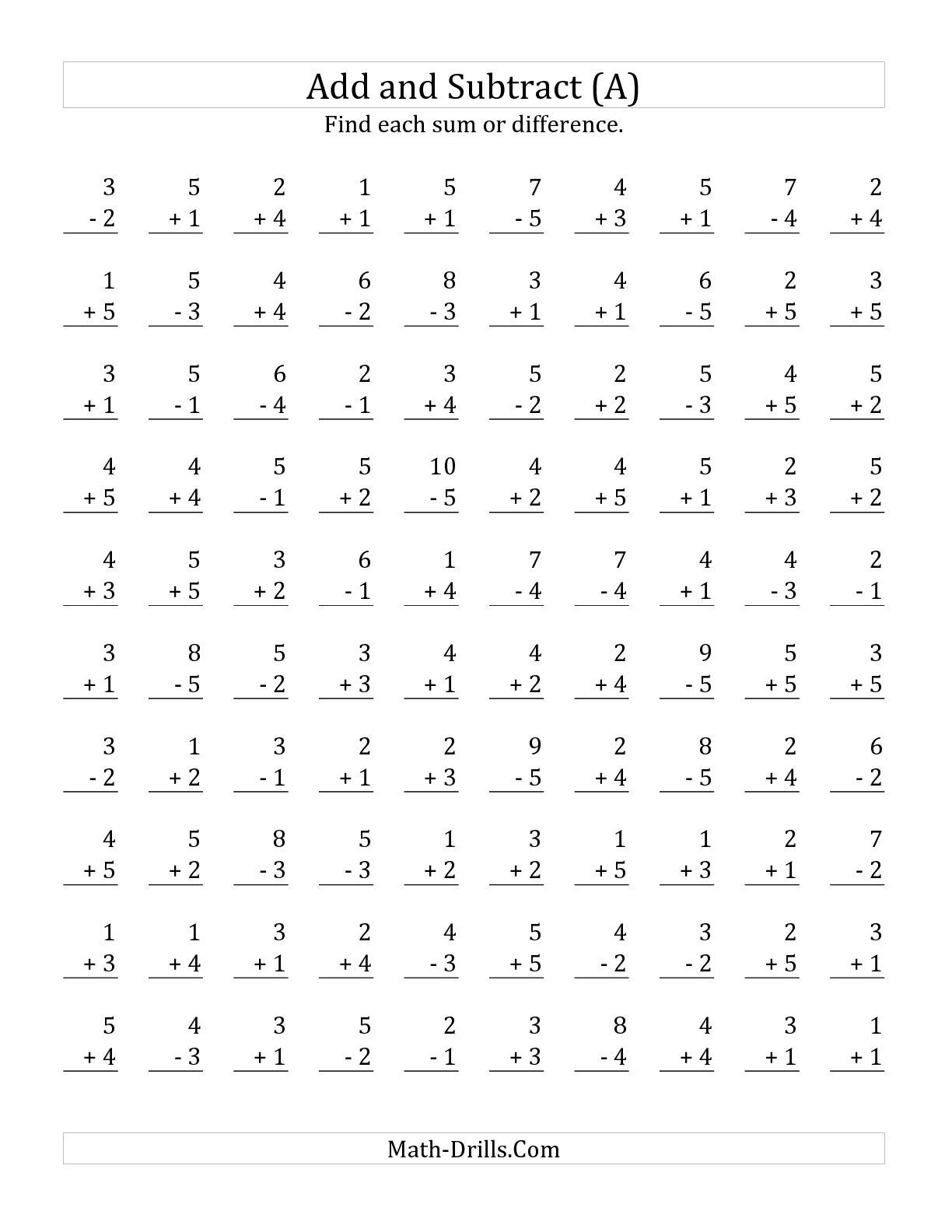 Adding And Subtracting With Facts From 1 To 5 (A) Mixed