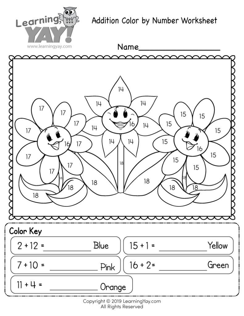 Addition Colornumber Worksheet For 1St Grade Free