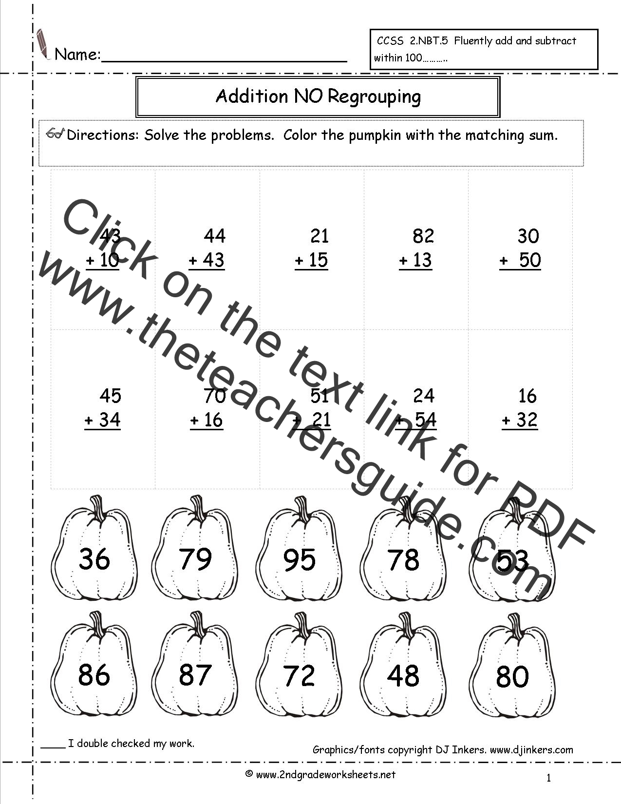 Addition Without Regrouping Worksheets Free Printable