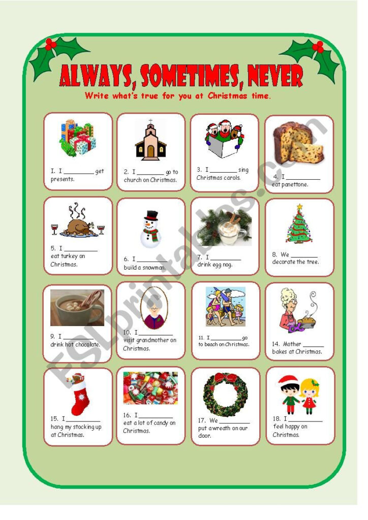 Adverbs Of Frequency, Christmas Traditions   Esl Worksheet