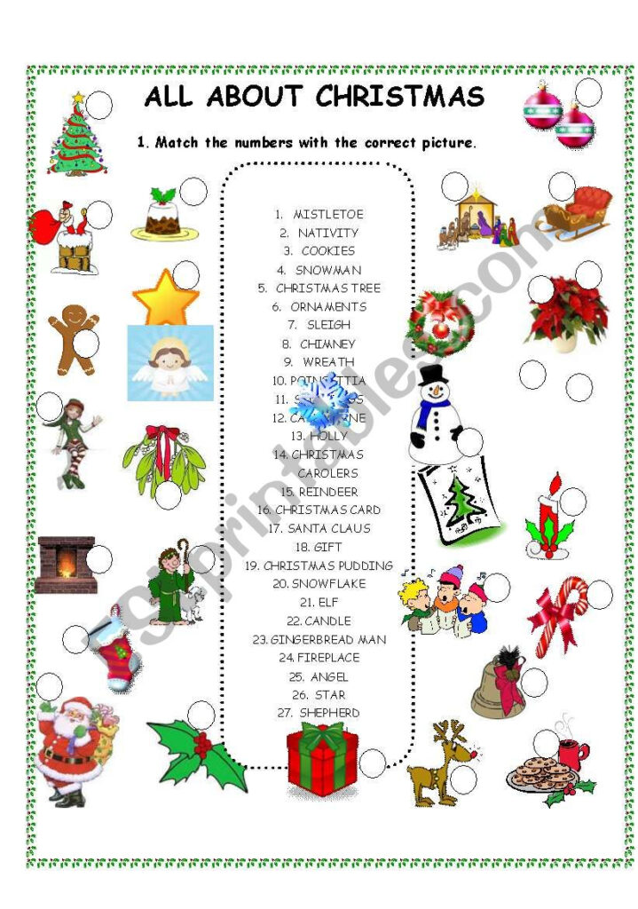 All About Christmas Worksheet   Matching   Esl Worksheet