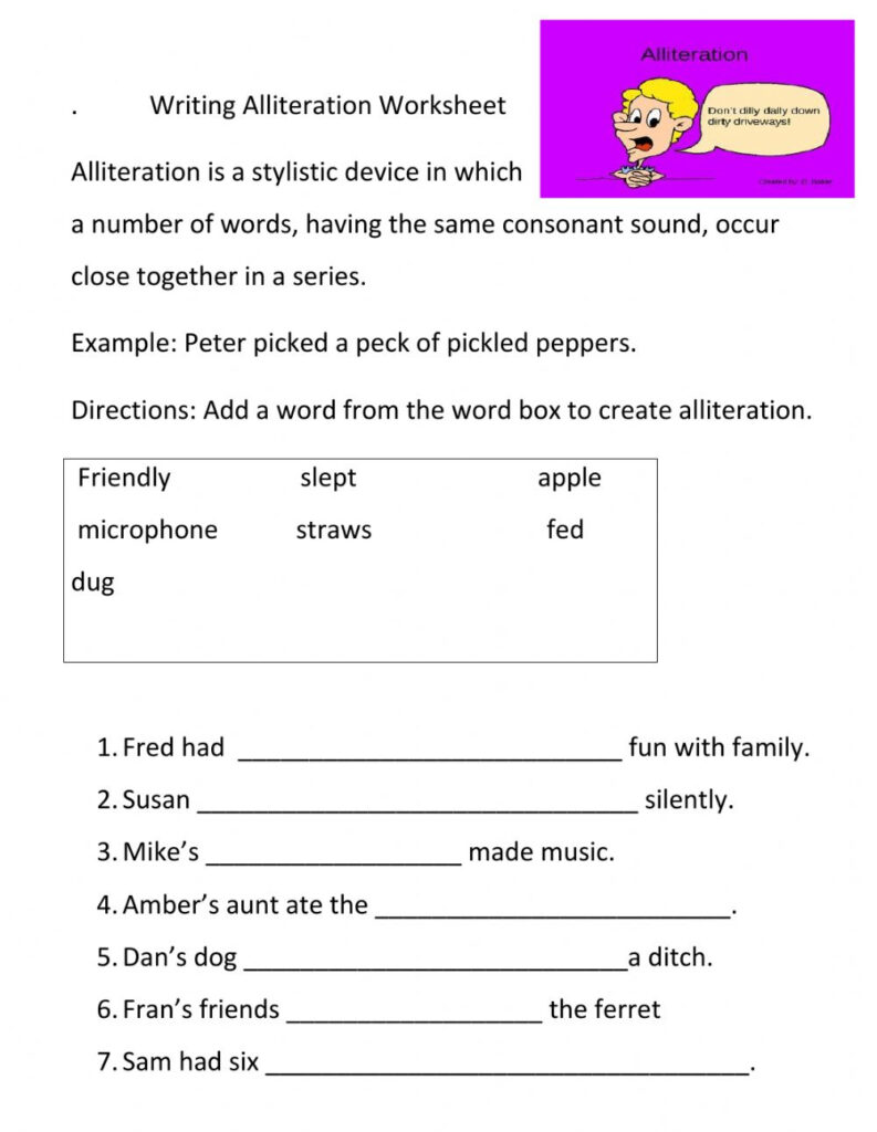 Alliteration Interactive Worksheet