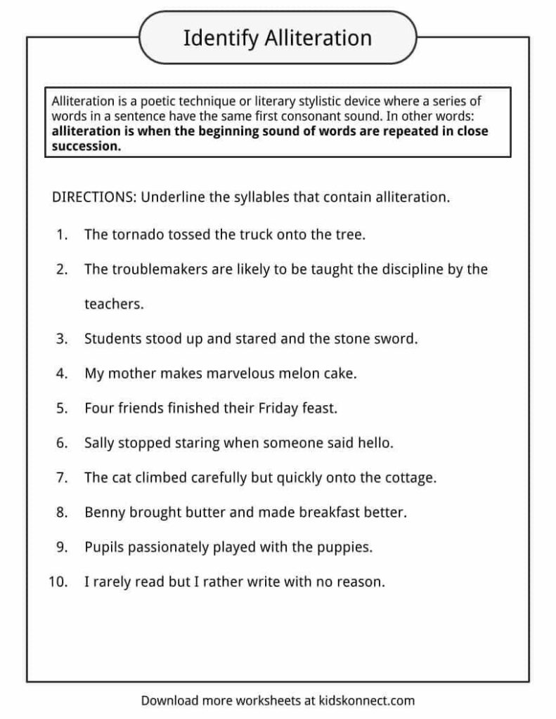 Alliteration Worksheets 4Th Grade Alliteration Examples