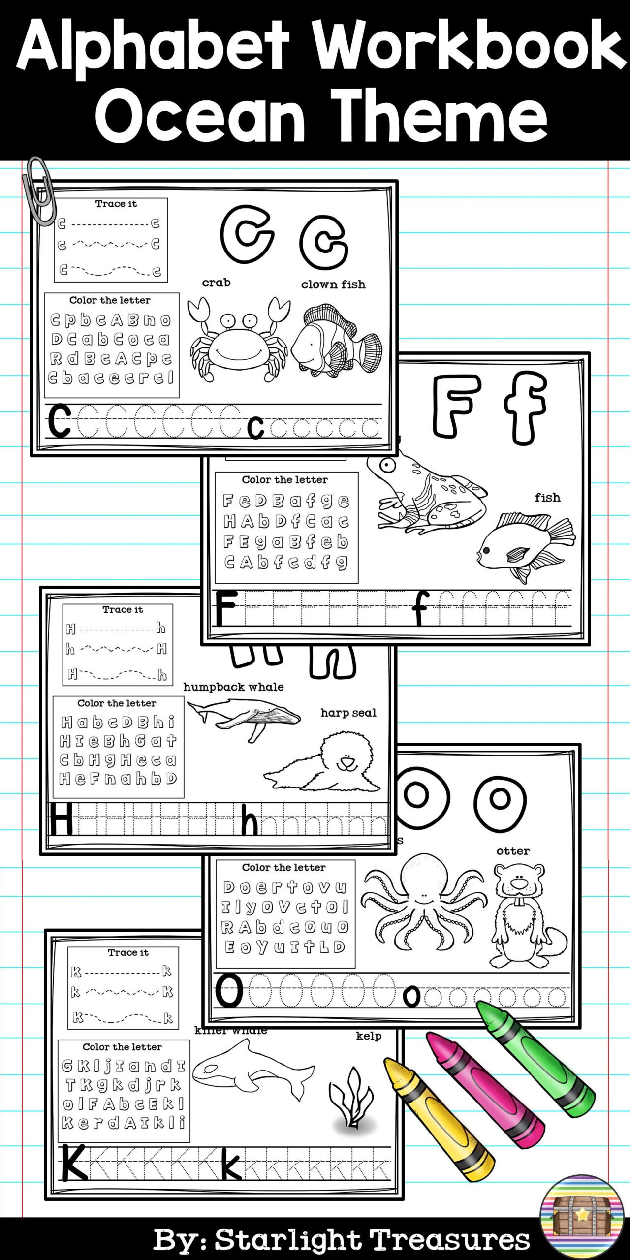 Alphabet Workbook: Worksheets A-Z The Ocean Theme | Letter
