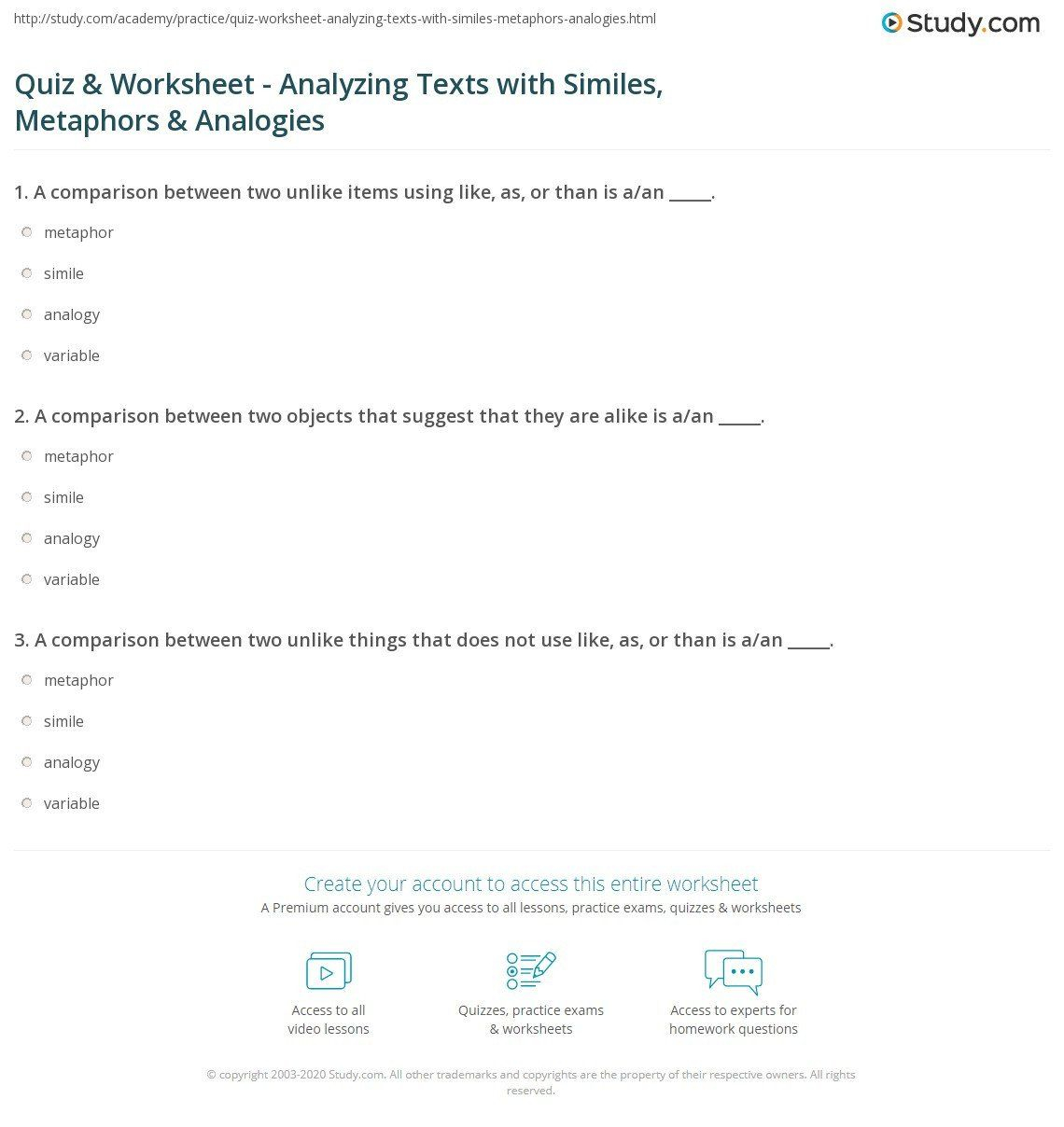 Analogies Worksheet With Answer Key Quiz &amp;amp; Worksheet