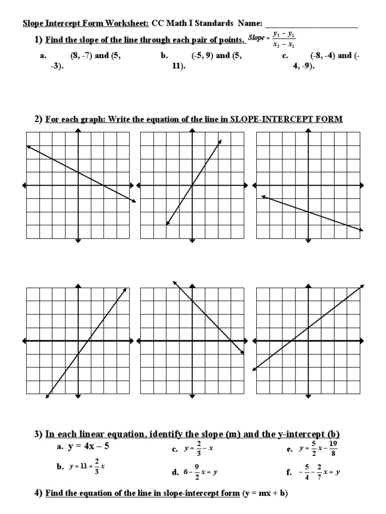 Identify Slope And Intercept Worksheet Answer Key