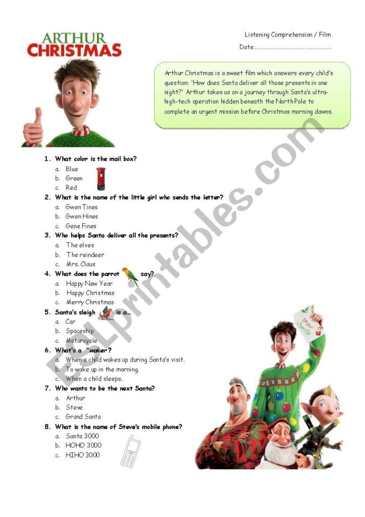 Arthur Christmas   Esl Worksheetsanta Fe