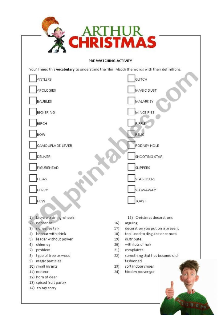 Arthur Christmas (Pre Watching Activity)   Esl Worksheet