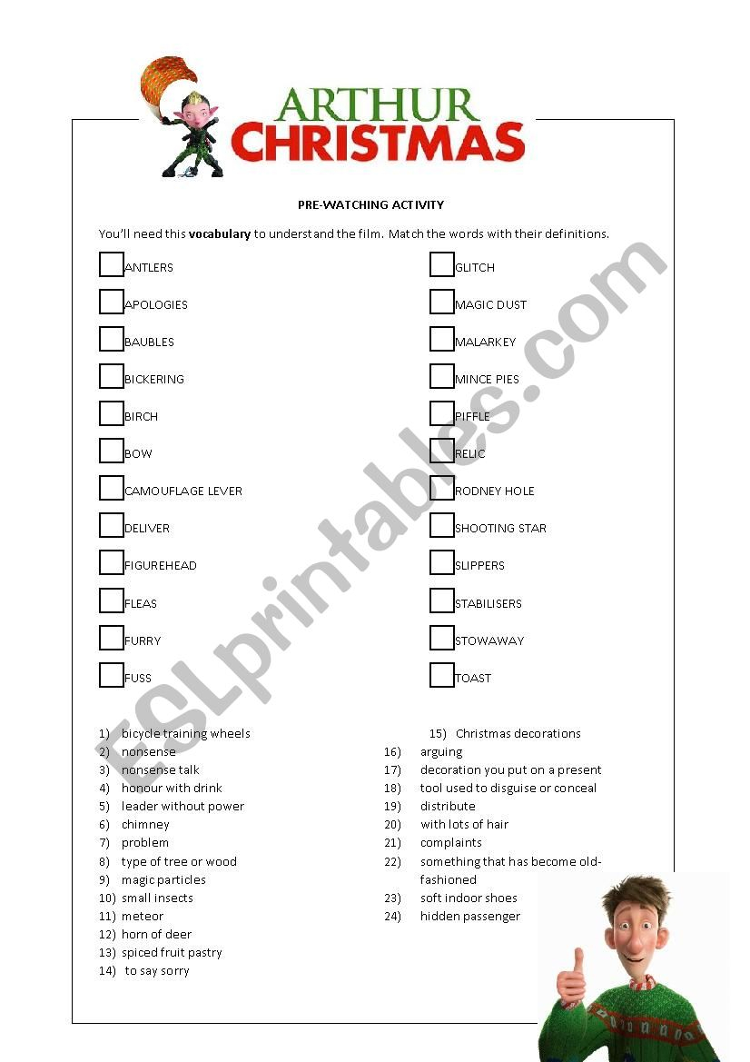 Arthur Christmas (Pre-Watching Activity) - Esl Worksheet