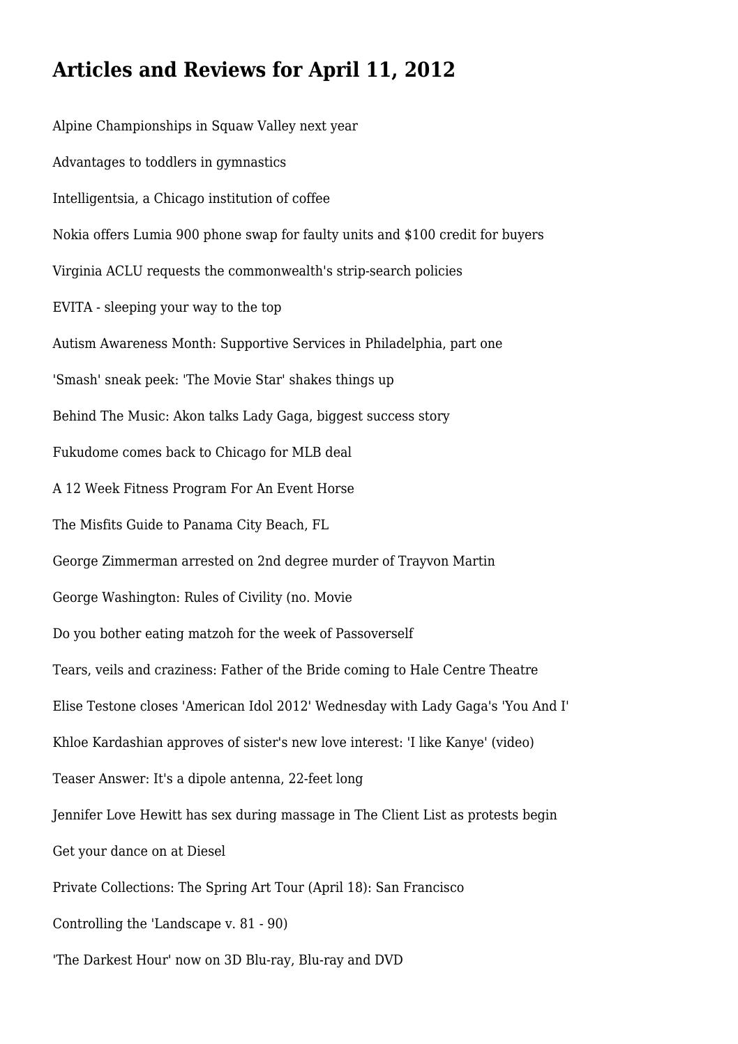 Articles And Reviews For April 11, 2012Pricklycostume293