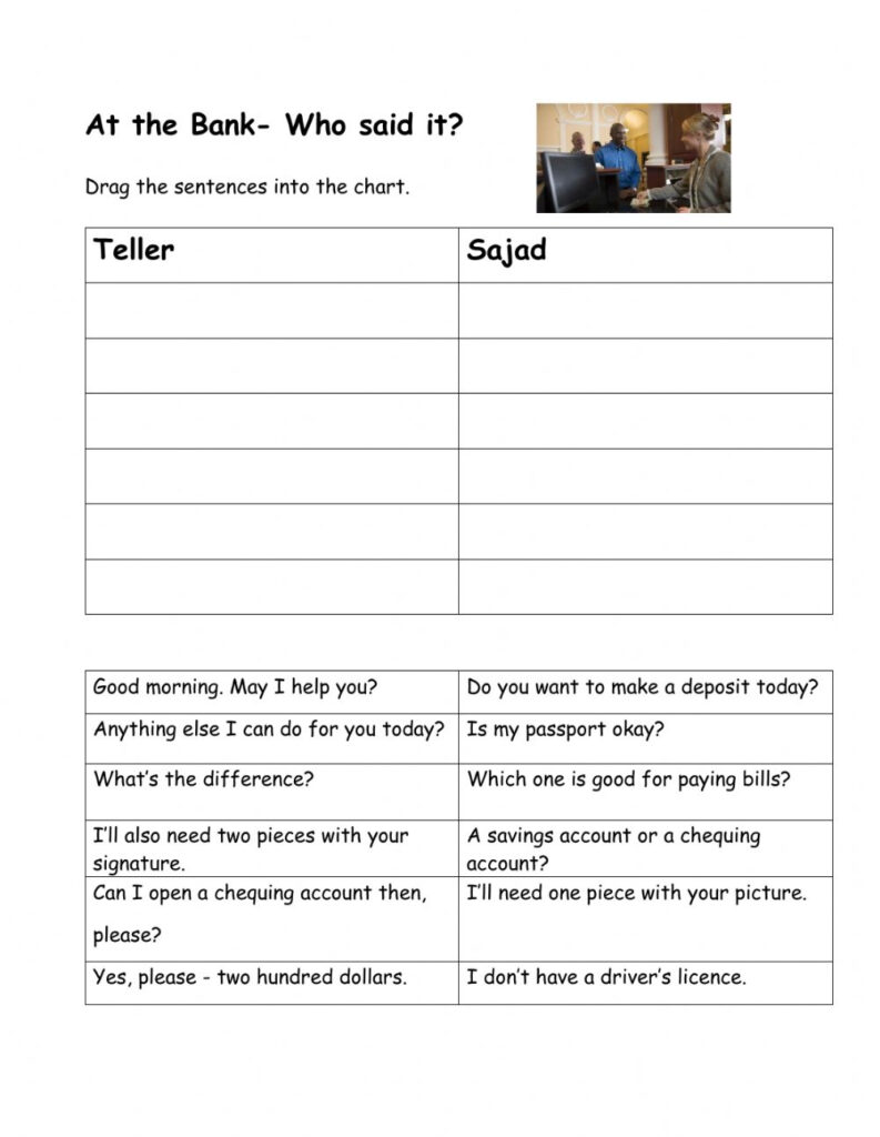 At The Bank Who Said It? Worksheet