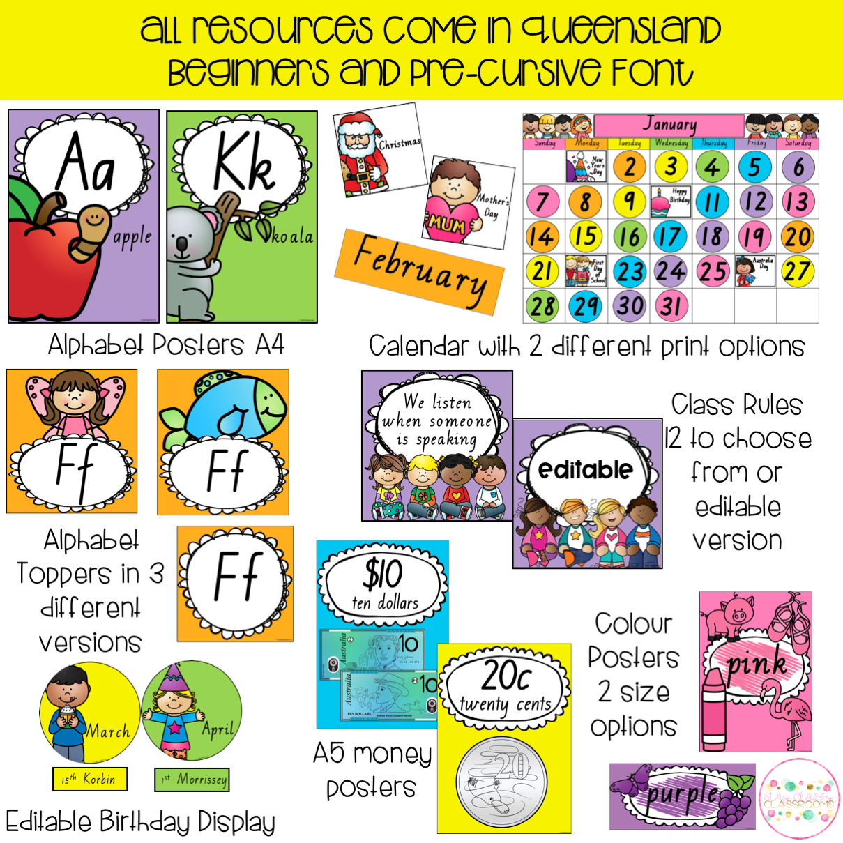 Australian Classroom Display Bundle - Queensland Fonts