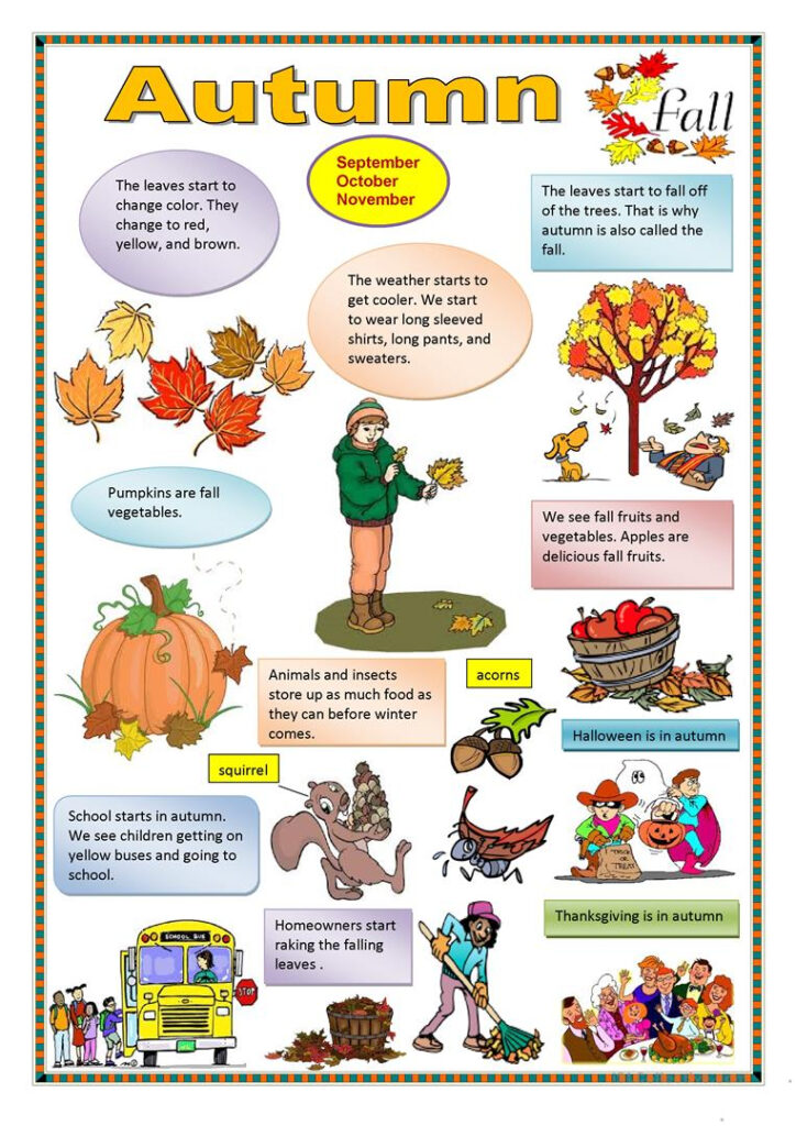 Autumn English Esl Worksheets For Distance Learning And