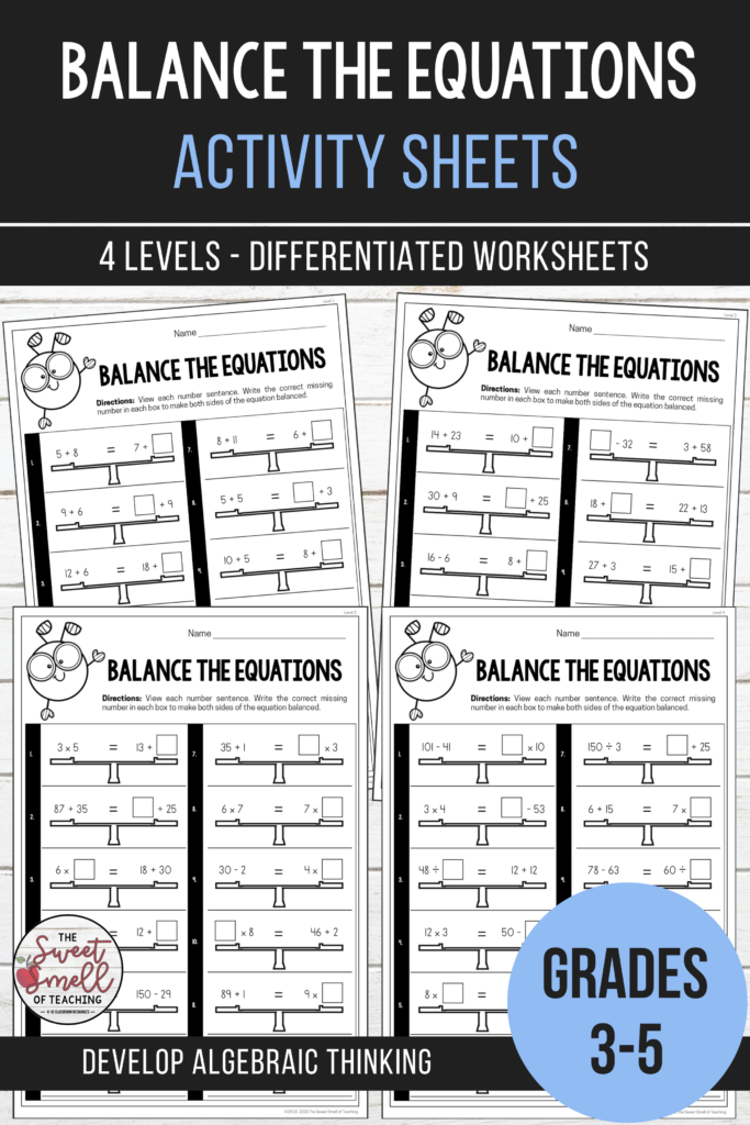 Balancing Equations   Equivalent Number Sentence Activities