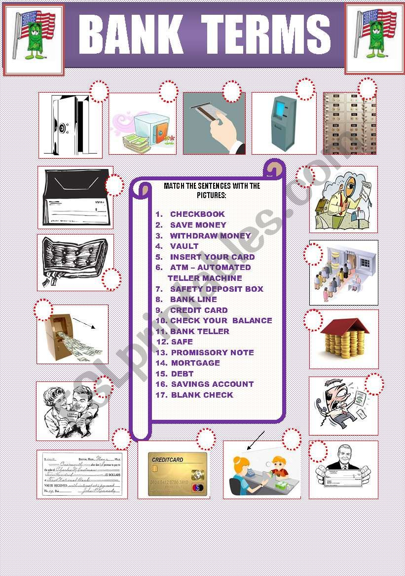 Bank Terms Esl Worksheetritakirklee Banking Worksheets