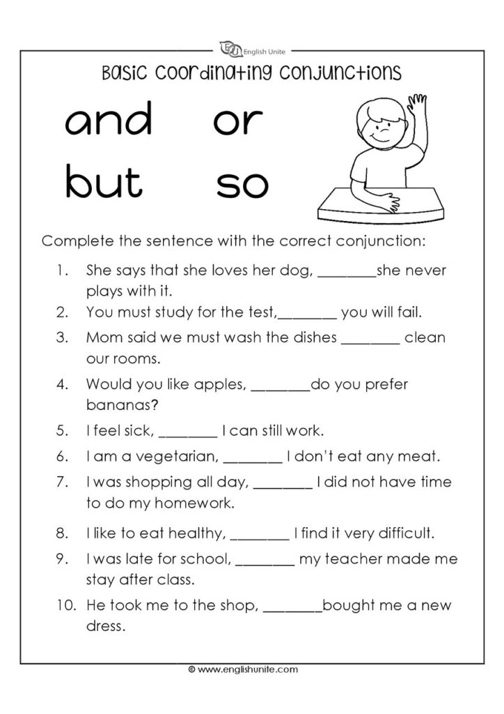 Basic Coordinating Conjunctions Worksheet   English Unite