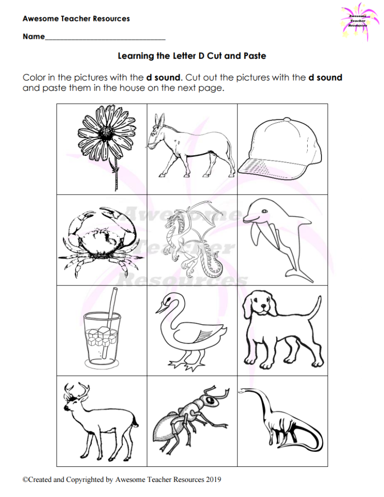 Beginning D Sound: Learning The Letter D Cut And Paste Worksheet Pertaining To Letter D Worksheets Cut And Paste