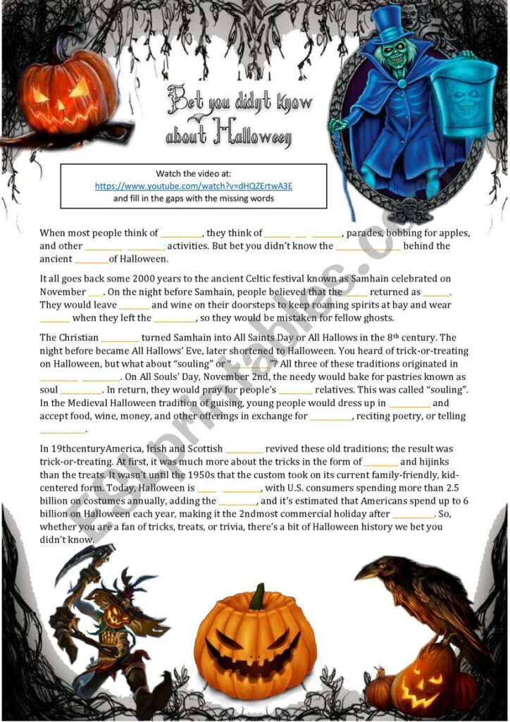 Bet You Didn T Know : Halloween Video + Keys   Esl Worksheet
