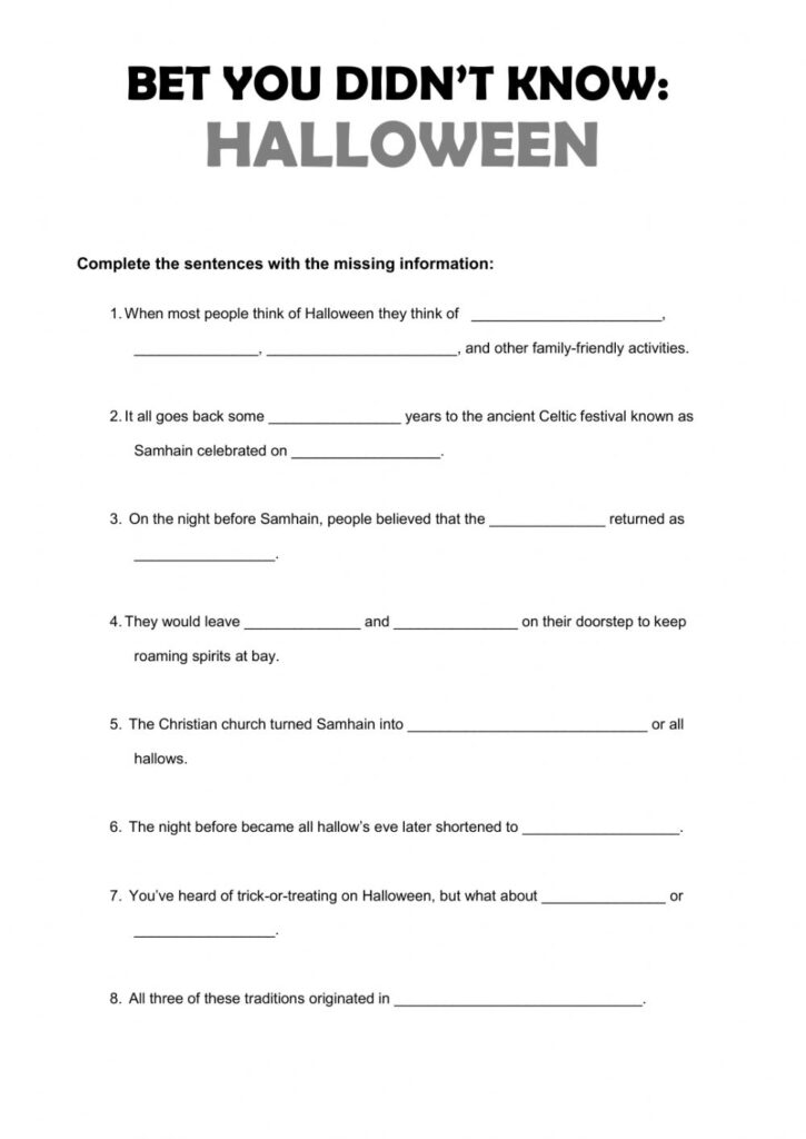 Bet You Didn't Know: Halloween Interactive Worksheet