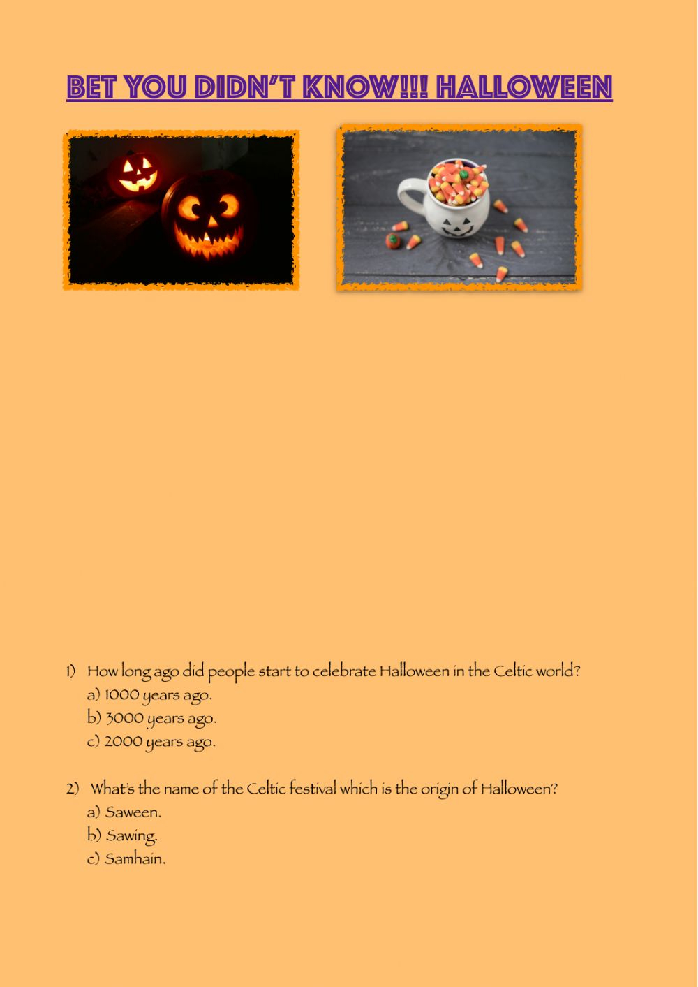 Bet You Didn&amp;#039;t Know: Halloween Worksheet
