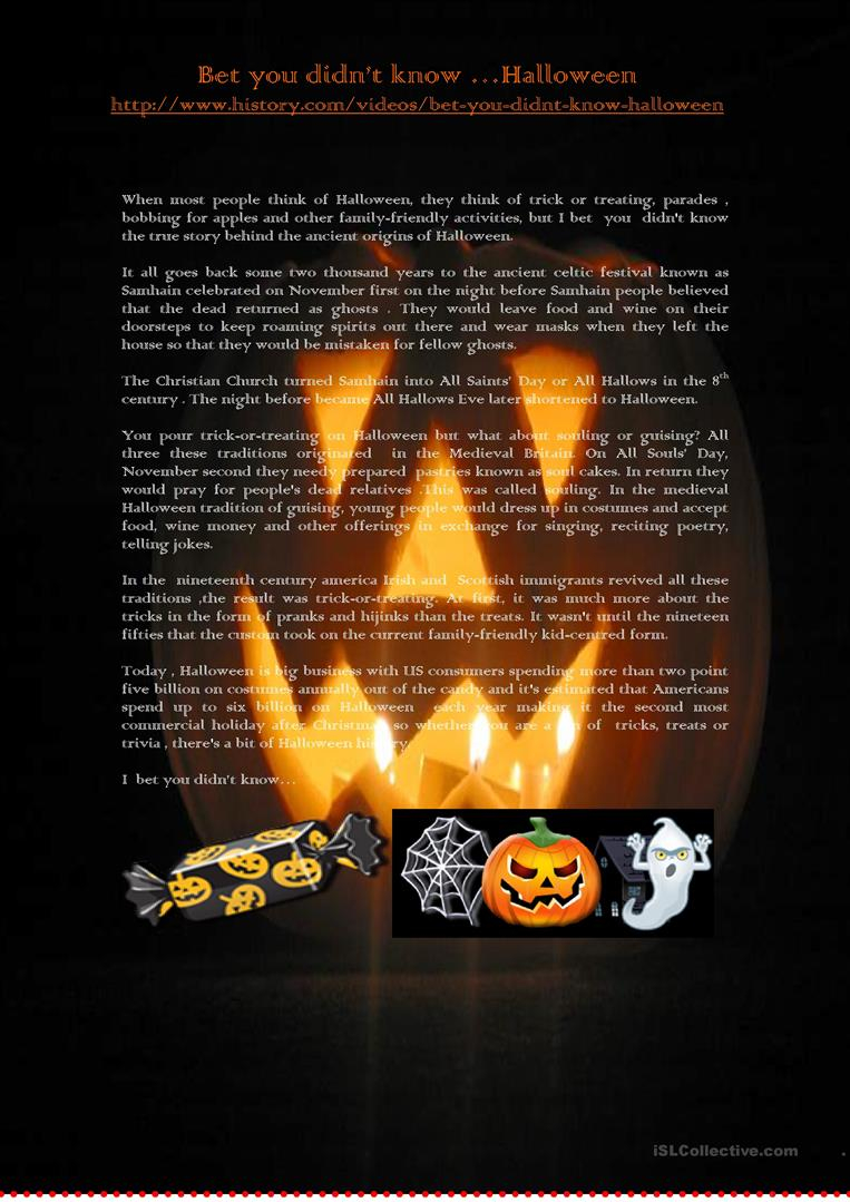 Bet You Didn&amp;#039;t Knowhalloween - English Esl Worksheets For