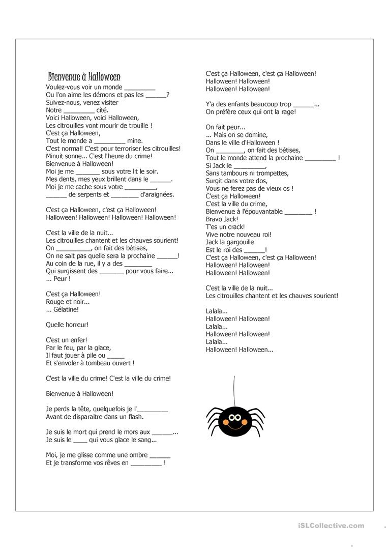 Bienvenue À Halloween - English Esl Worksheets For Distance