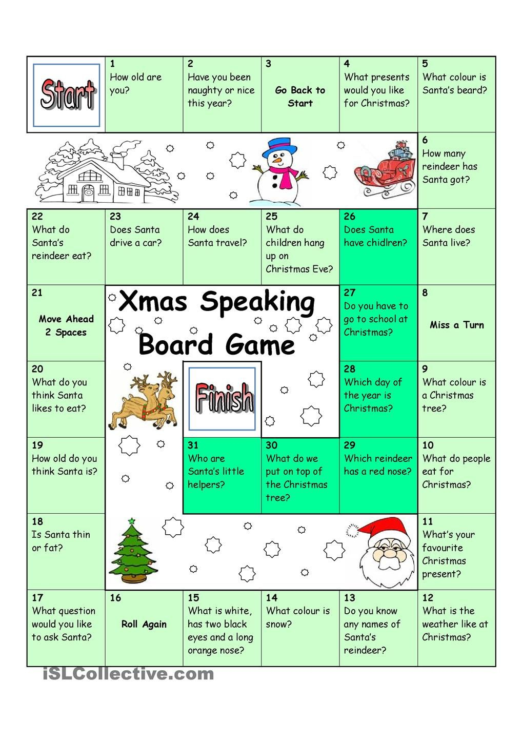 Board Game - Christmas &amp;amp; Santa | Christmas Worksheets