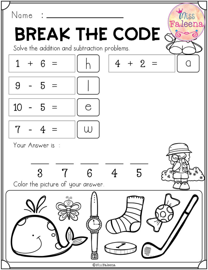 Break The Code: Math And Beginning Sounds | Subtraction Throughout Alphabet Code Worksheets Free