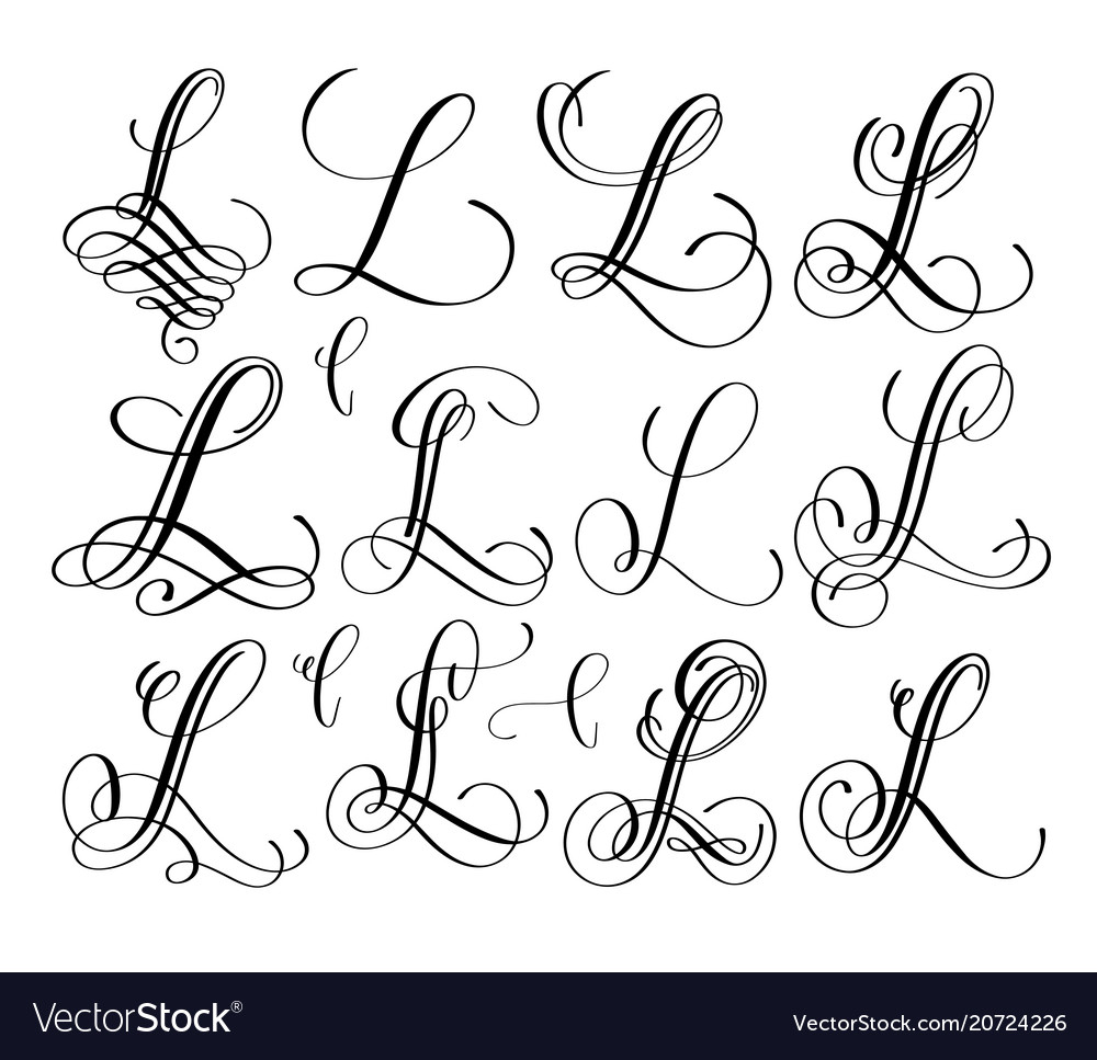 Calligraphy Lettering Script Font L Set Hand Vector Image