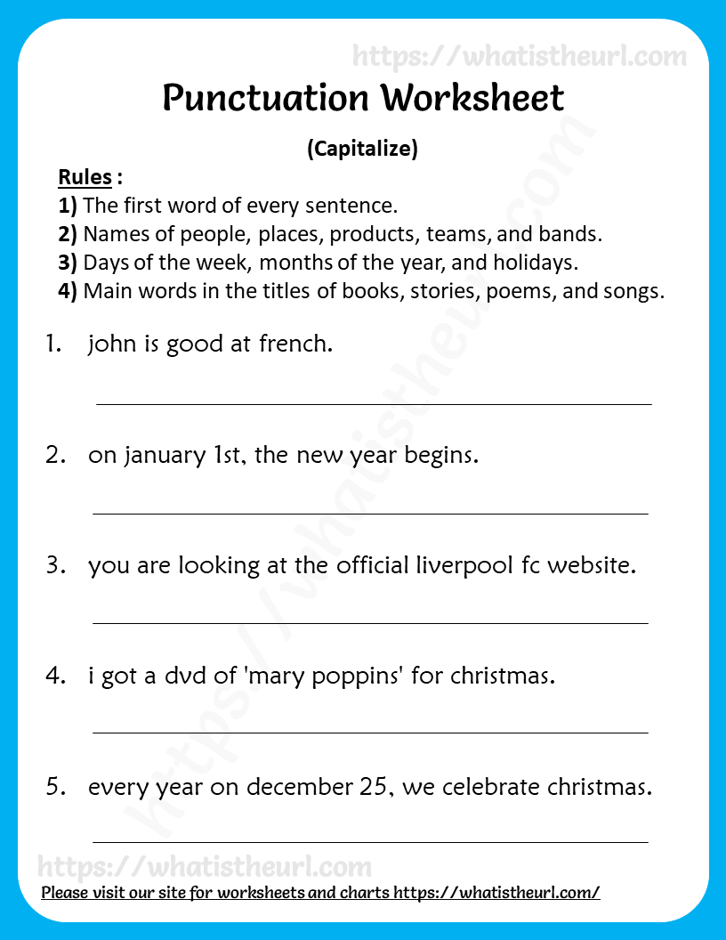 Capitalization Worksheet For 3Rd Grade (Punctuation) - Your